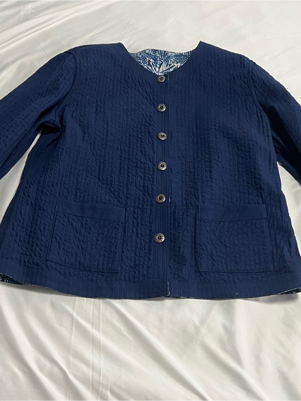 Classic Navy Quilted Button-Front Jacket
